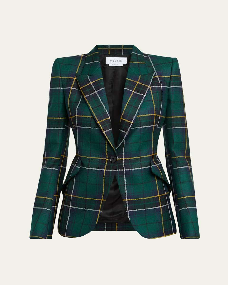 Tartan Single-Breasted Blazer Jacket